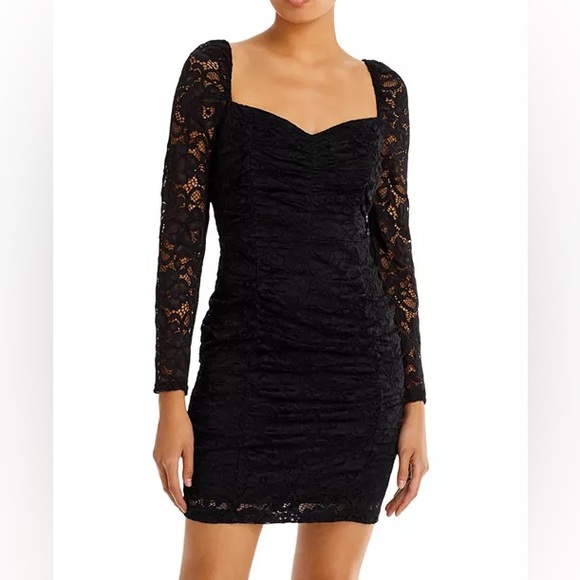 Sam Edelman Ruched Long Sleeve Lace Mini Dress - Picture 2 of 14
